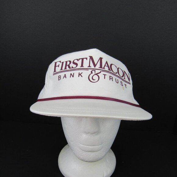 First Macon Bank & Trust Graphic Logo Men White Wide Brim Adj Strap Back Cap Hat - Picture 2 of 10